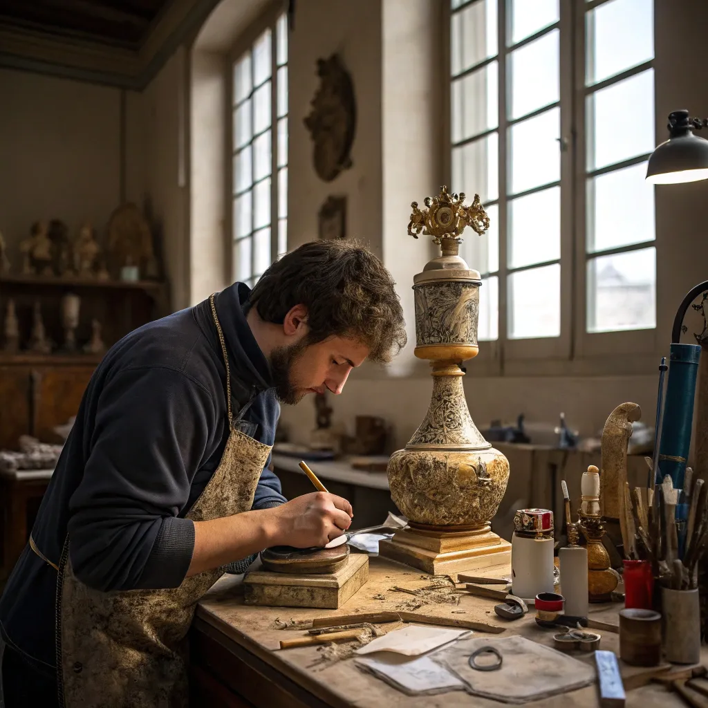 Artisan at work in the restoration workshop